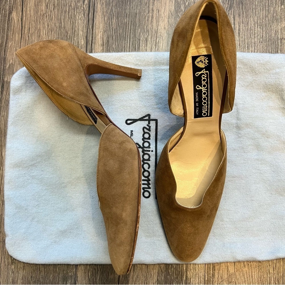 Fragiacomo Vintage High Heel Pumps Brown Suede Leather Slip On Round Toe Shoes 9